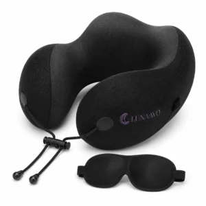 Lunaavo | Ergonomic Black Memory Foam Travel Neck Pillow Set