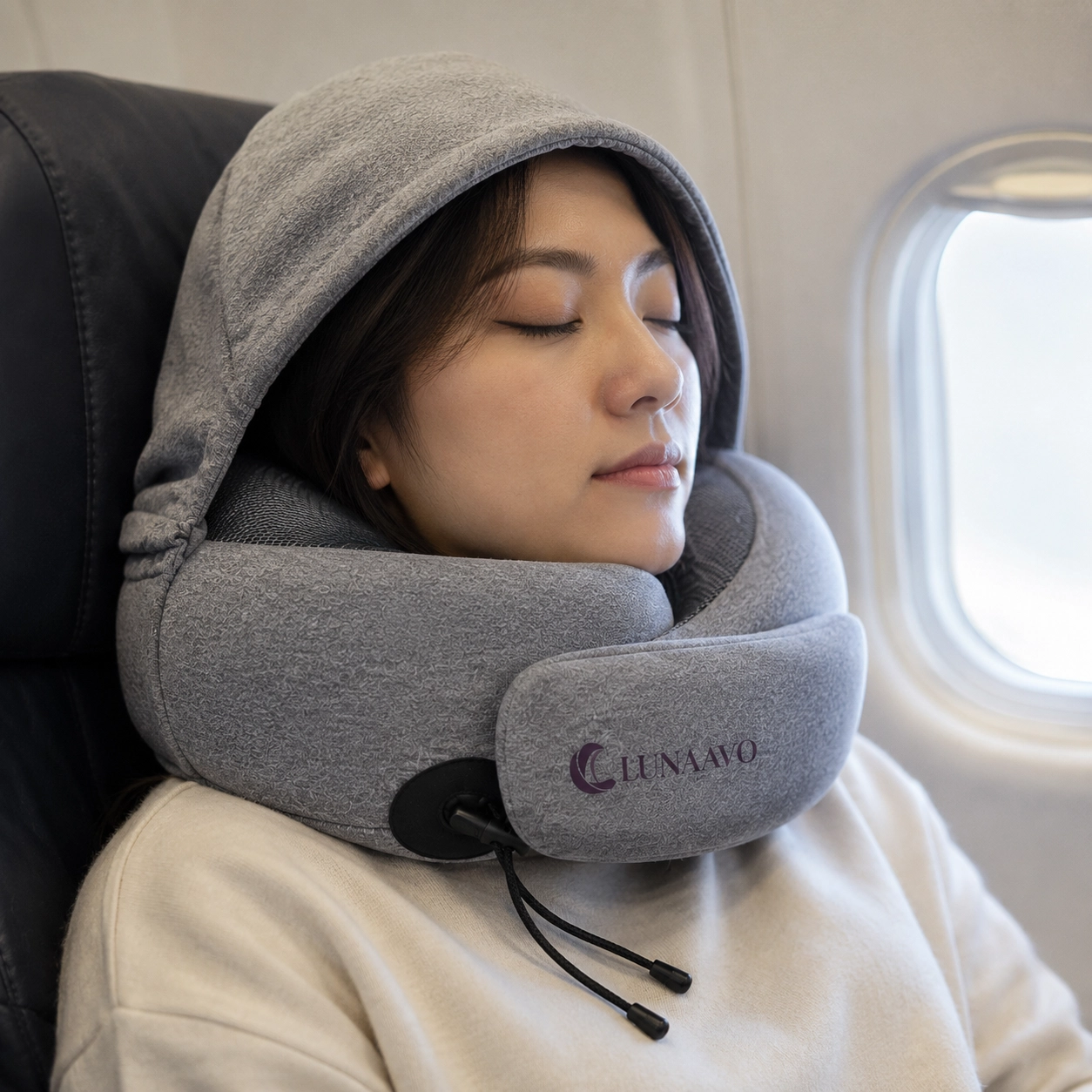 Lunaavo | Hooded Memory Foam Travel Neck Pillow with Mesh Core - Image 3