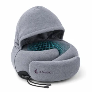 Lunaavo | Hooded Memory Foam Travel Neck Pillow with Mesh Core