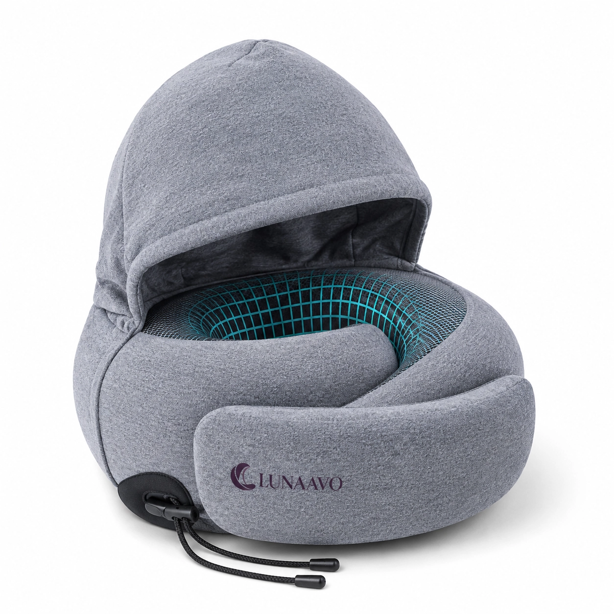 Lunaavo | Hooded Memory Foam Travel Neck Pillow with Mesh Core