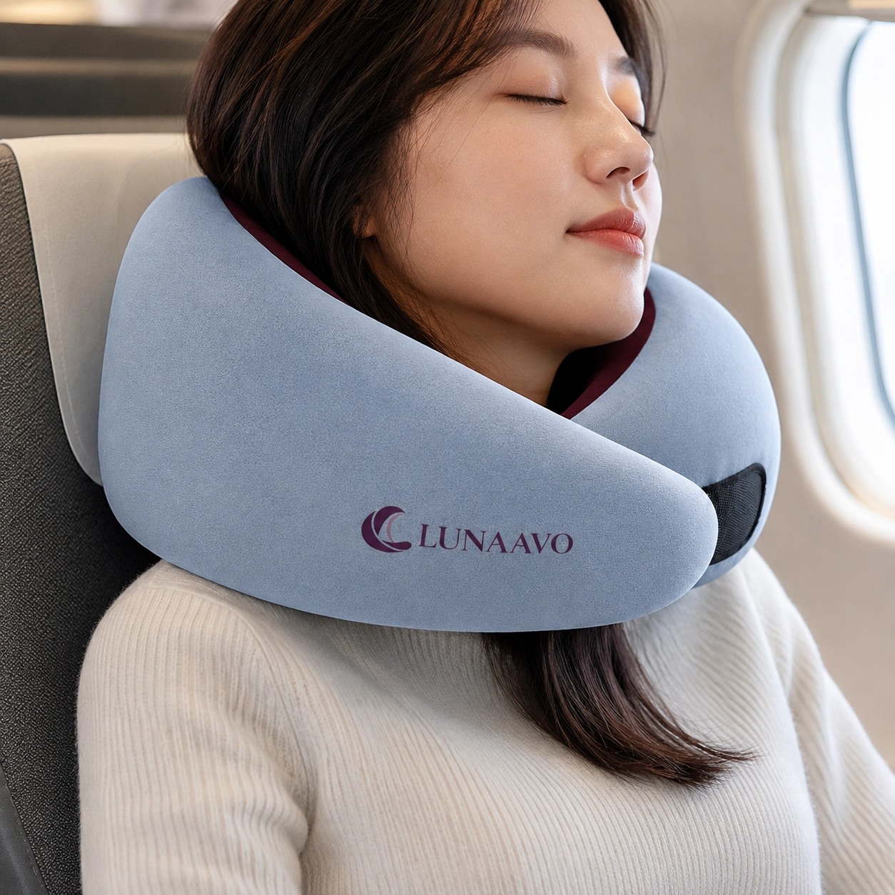 Lunaavo | Plush Blue Dual Tone Wrap Around Travel Neck Pillow - Image 4